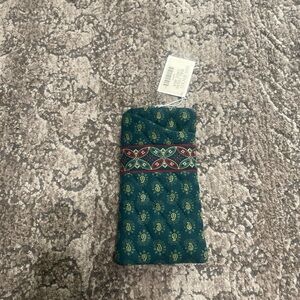 Vera Bradley Teal Green Paisley Quilted Eyeglass Case with Red Trim